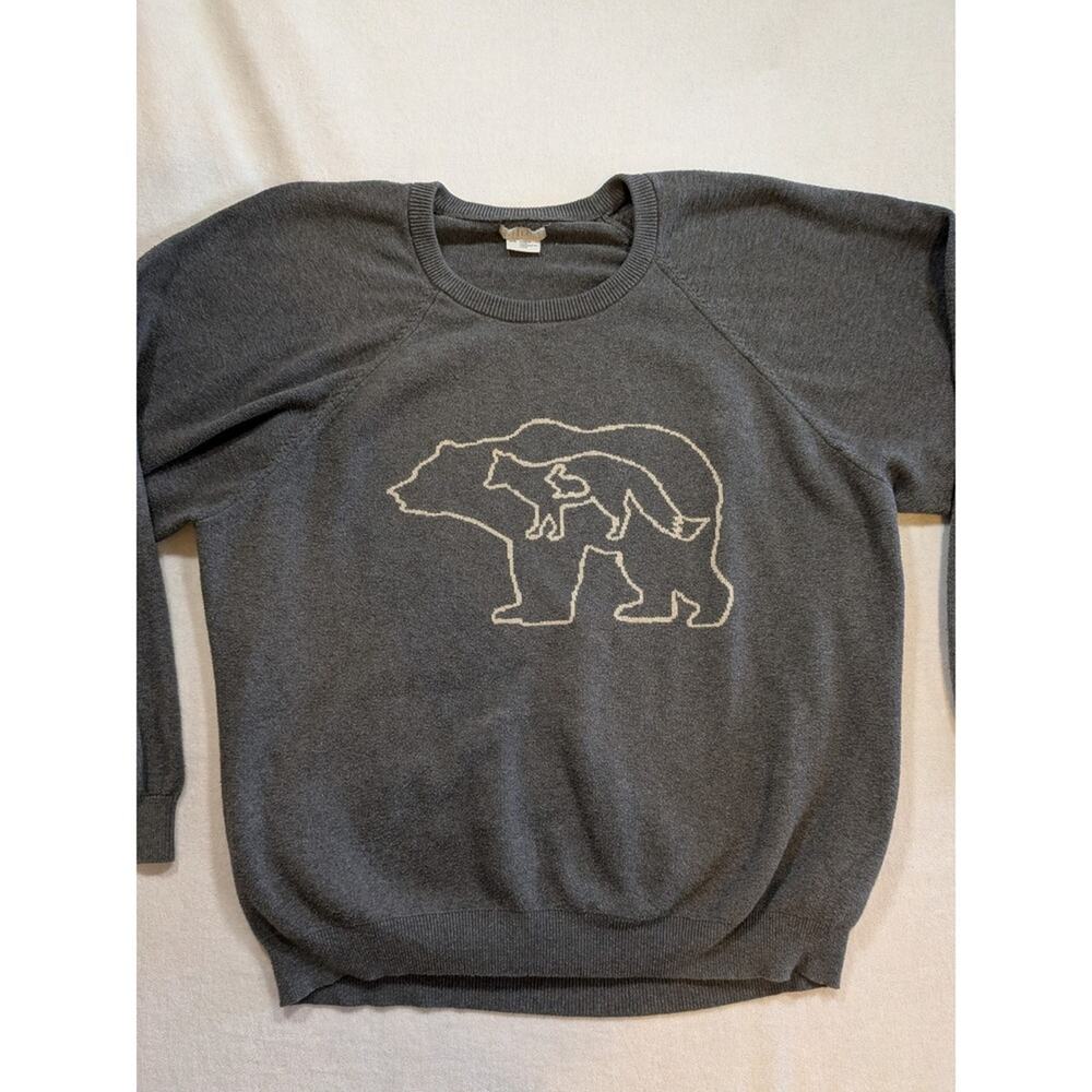 Cooperative Mens Gray Bear Fox Graphic Raglan Crewneck Sweater M L